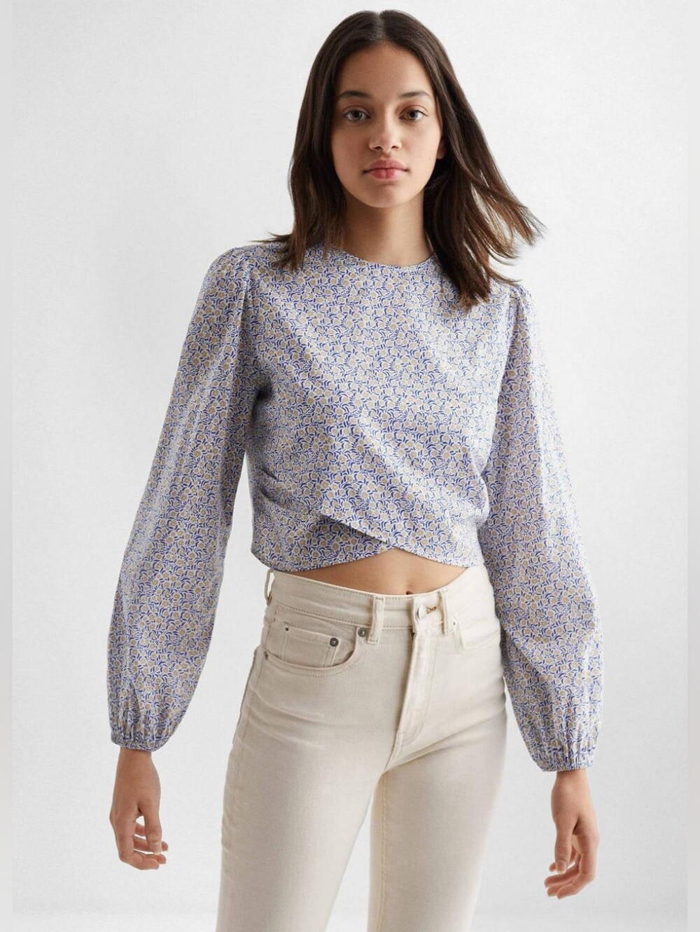 Mango Teen Cropped Floral Longsleeve Blouse